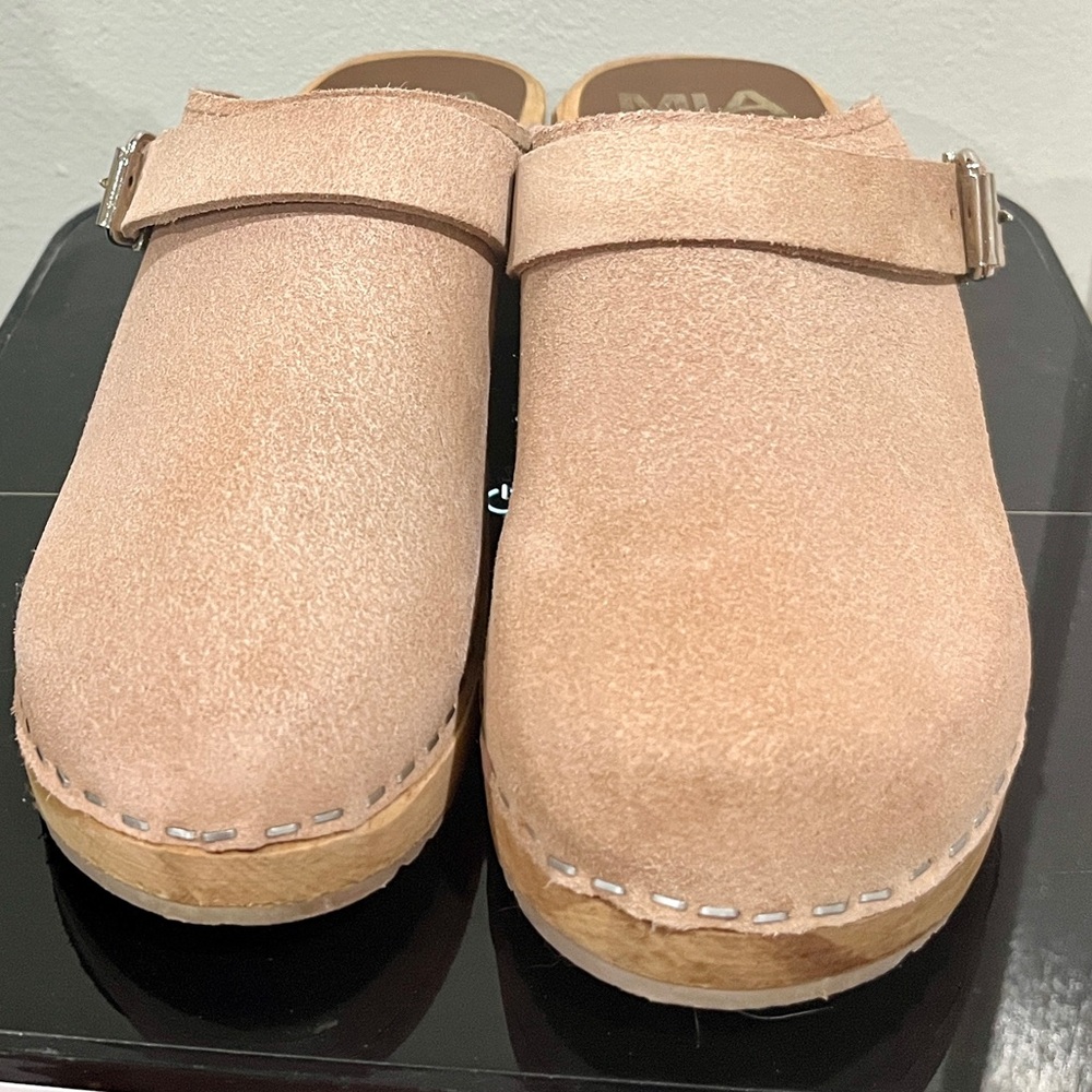MIA Blush Pink Leather Clog Mules with Wood Heel - Picture 15 of 16